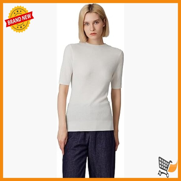 Merino Wool Silk Short Sleeve Pullover Sweater Funnel Neck Lightweight